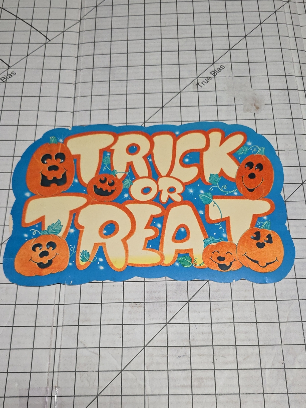 Trick or Treat Halloween Die-Cut Signed Flocked VTG 14"W X 9"T VTG